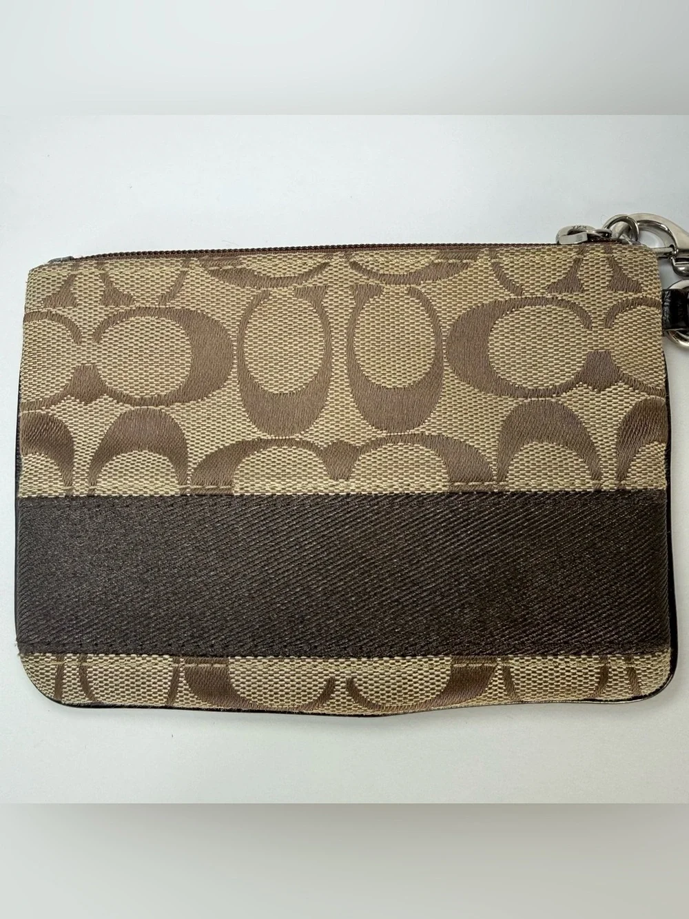 Vintage Coach Zip Wallet Wristlet Signature C Brown Tan Canvas Chocolate Brown